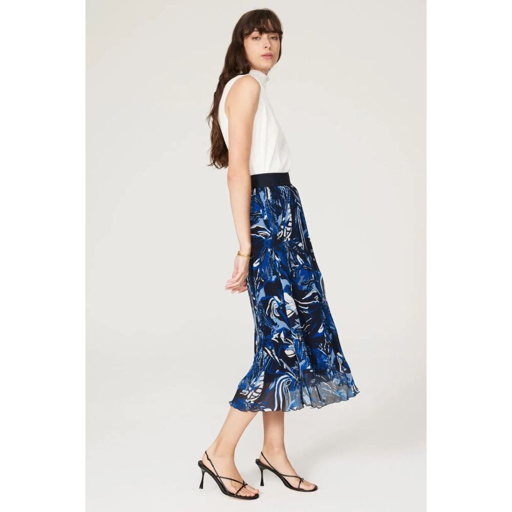 BOSS Hugo Boss Vapliso Elastic Waist Pleated Chiffon Midi Skirt in Blue Size 0 - Picture 3 of 16